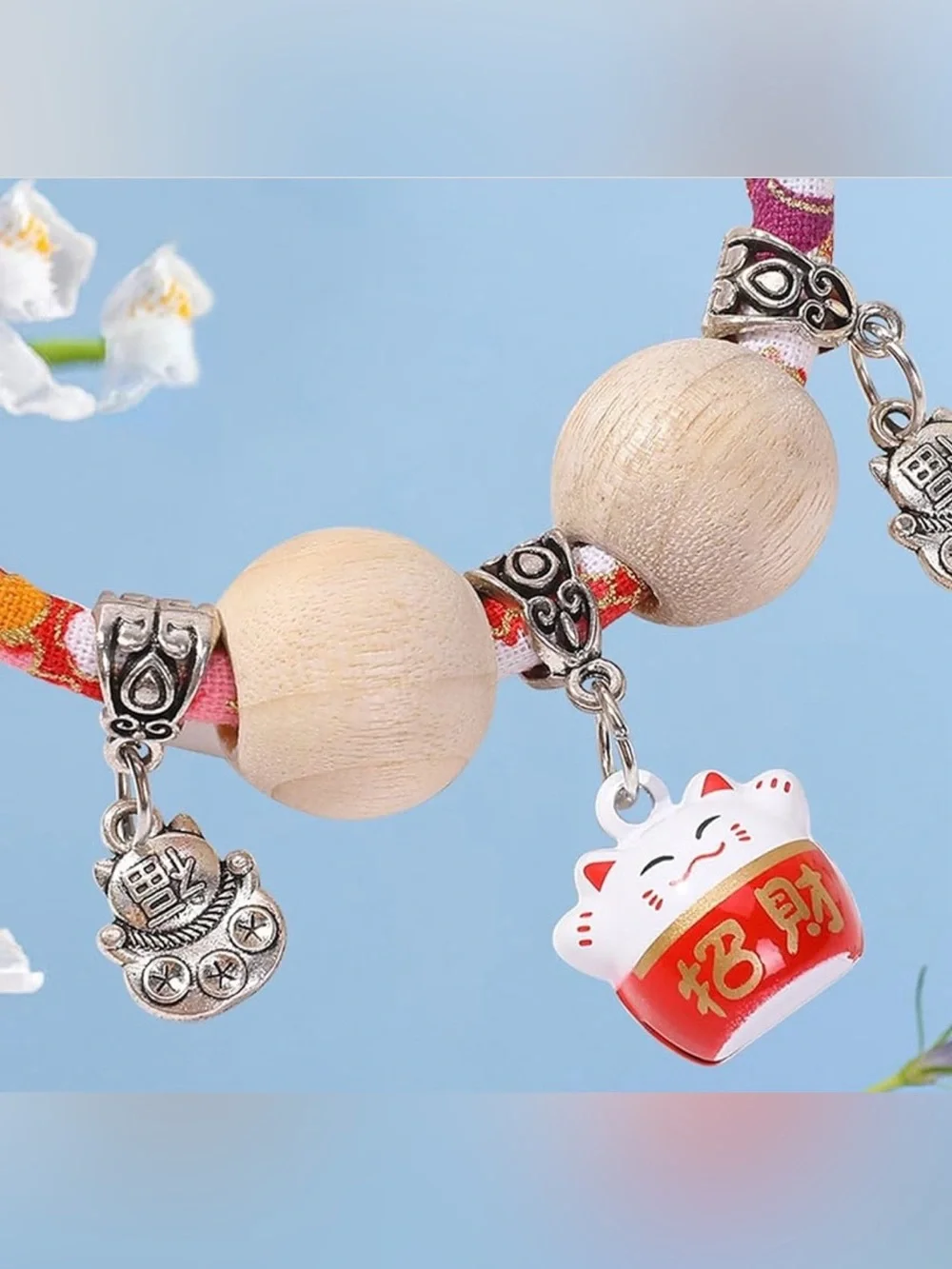 Cat Collar with Lucky Charm - Red Floral